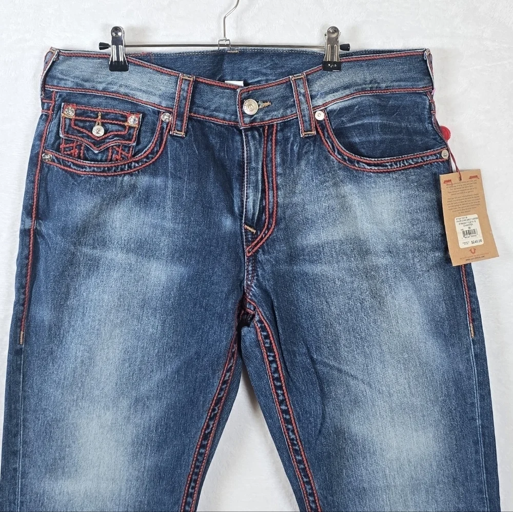 True Religion Ricky Exposed Red Chainstitch Straight Flap Jeans Men's Sz. 36